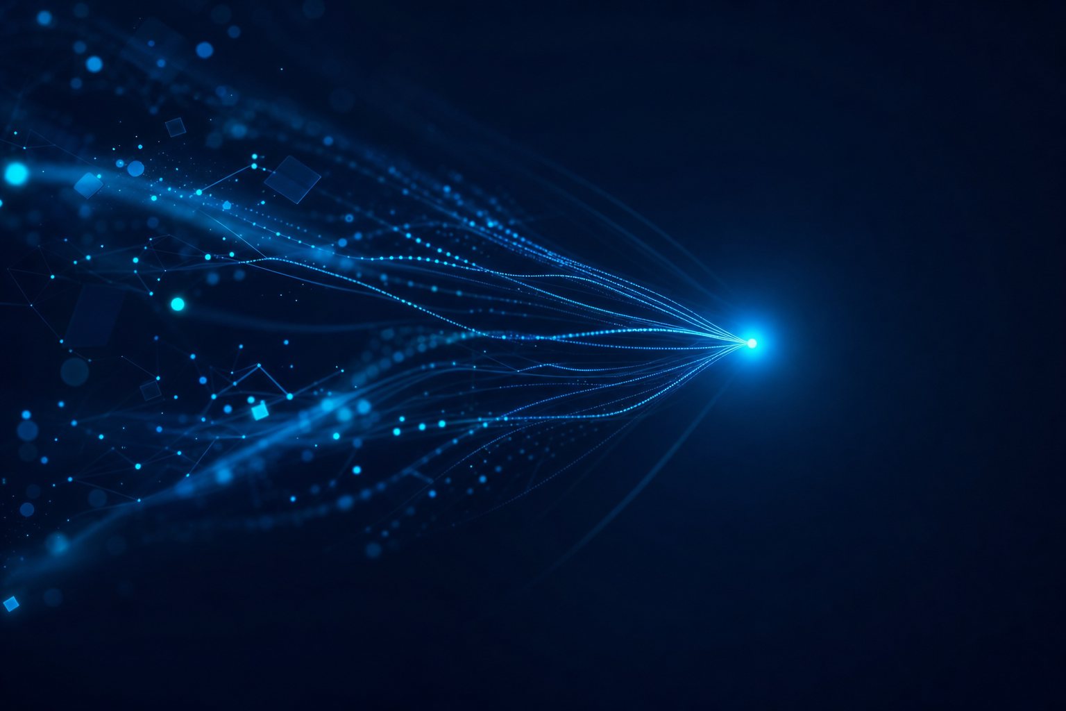 Abstract constellation of connected luminous nodes converging on a core
